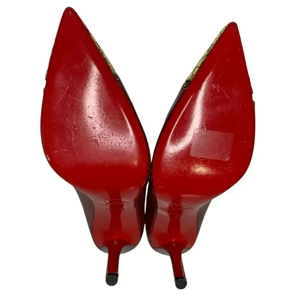 Christian Louboutin Snakeskin Embossed Cutout Pump EU 37 US 7 Red High Heels